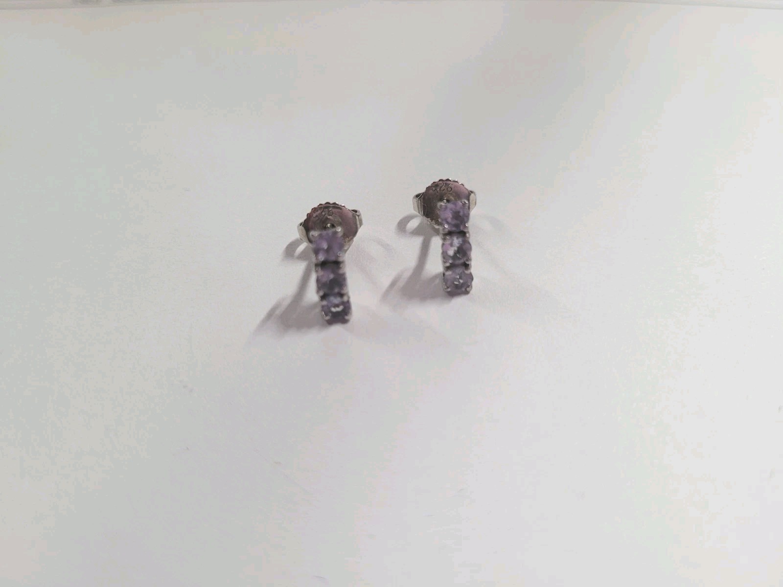 Sterling Silver Tanzanite 3 Stone Stud Earrings Light Purple