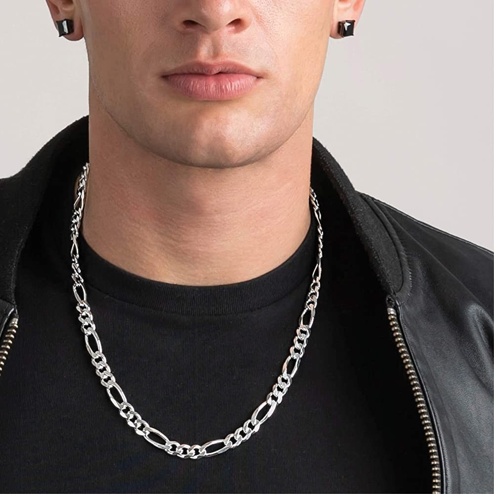 Verona Jewelers Sterling Silver 925 Italian 7MM Figaro Link Chain Necklace