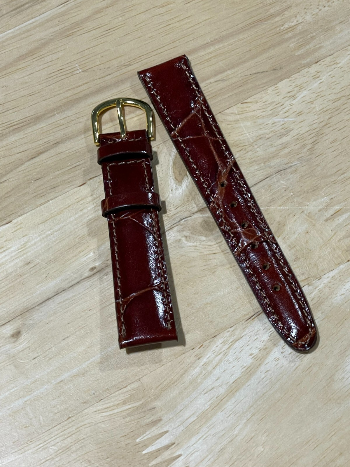 Seiko 18MM burgundy calfskin croco watch band strap