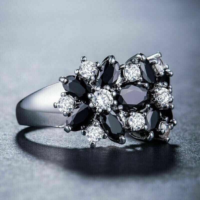 3Ct Oval Cut Lab Created Black Diamond Women’s Ring 14k White Gold Plated Silver