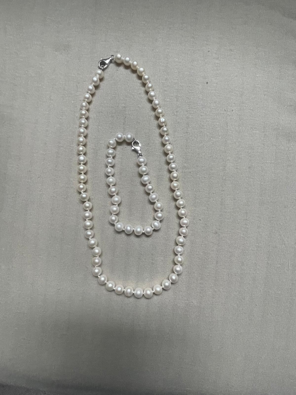3 pcs necklace necklace, bracelet stud earrings cultured pearl with silver lobster clasp