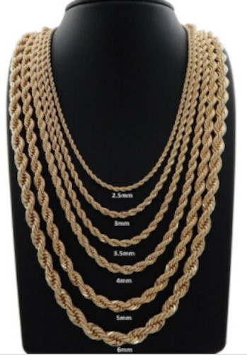 Stainless Steel Twisted Rope Chain Gold Plated Necklace Men Women