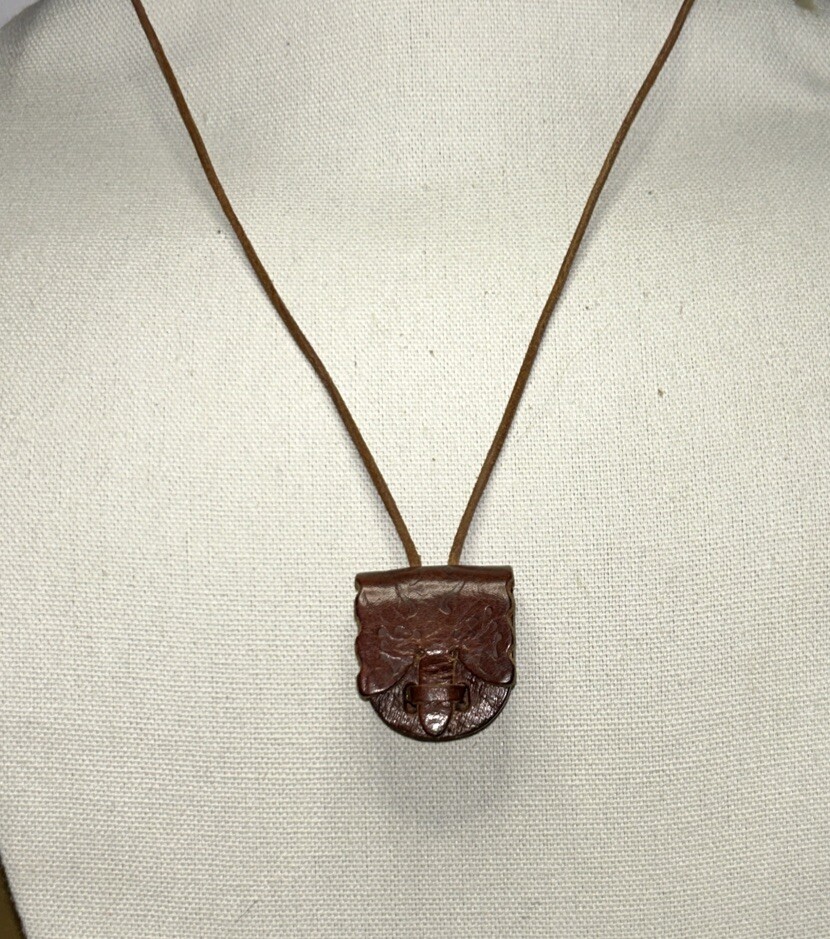 Mini Brown Leather Embossed Purse Pendant Necklace