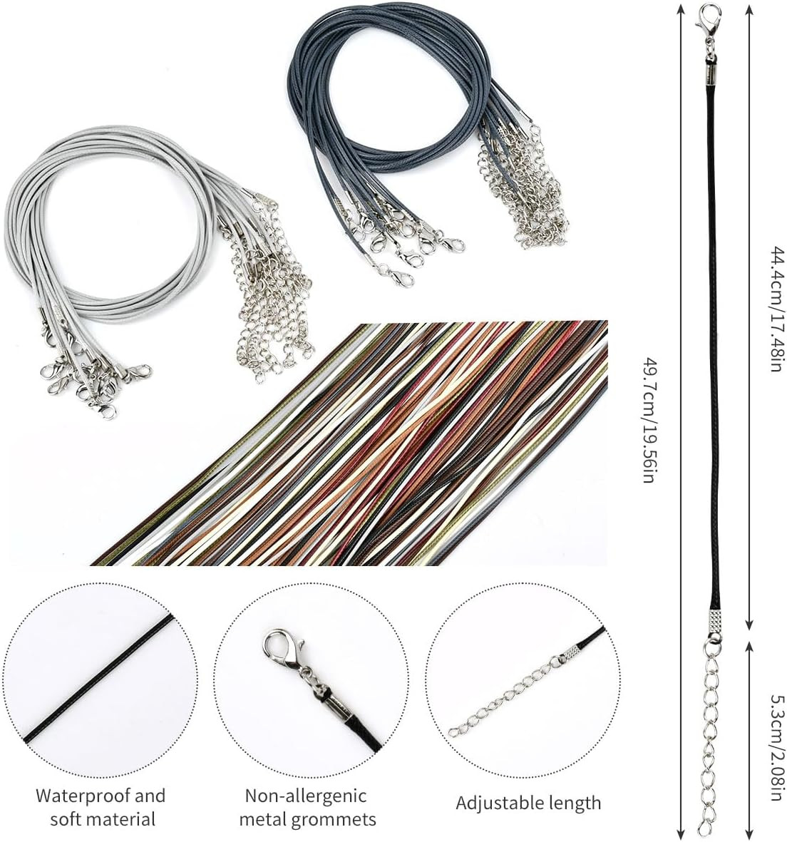 BUYGOO 100Pcs Leather Necklace Cord Bulk with Clasp, 20Inch Colorful Necklace Br