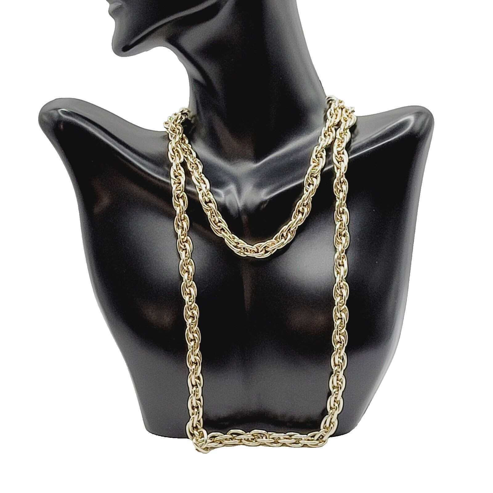 Multi Link Twist Rope Style Chain Very Light Gold Tone Vintage Necklace 30 Inch