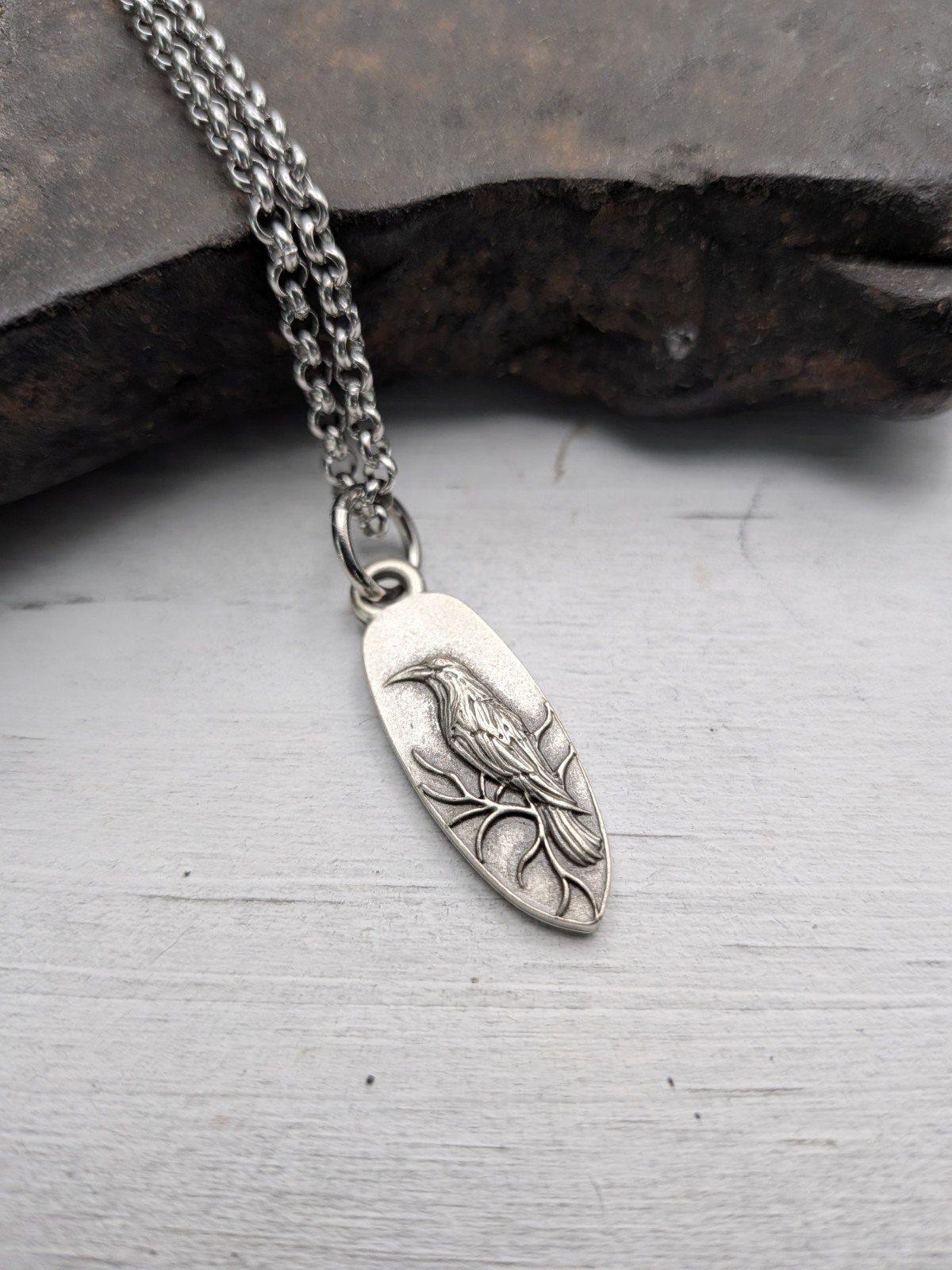 Raven Pendant Necklace, Jewelry, Black Bird Crow