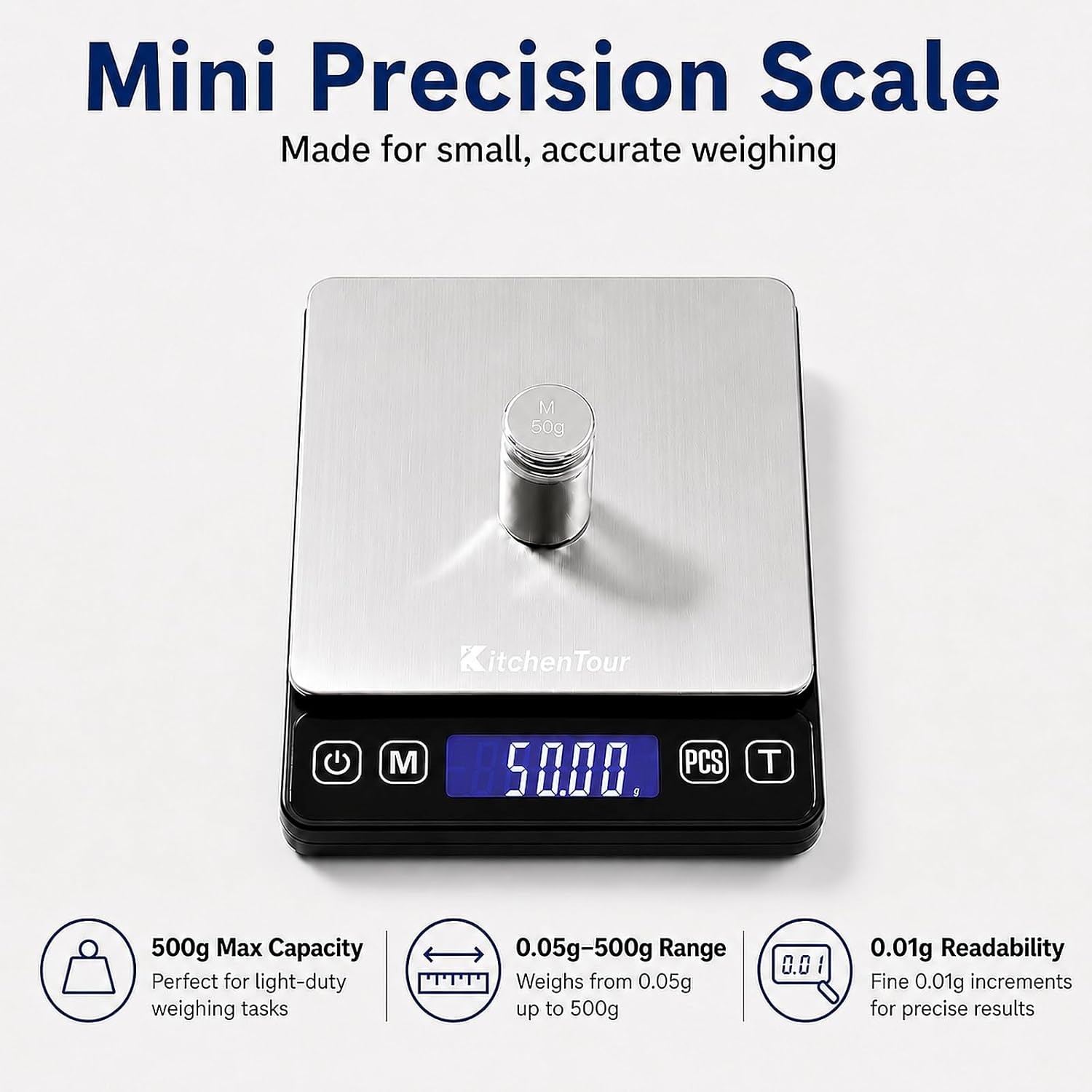 KitchenTour Mini Gram Scale for Coffee, Jewelry and Small Items, 500g x 0.01g…