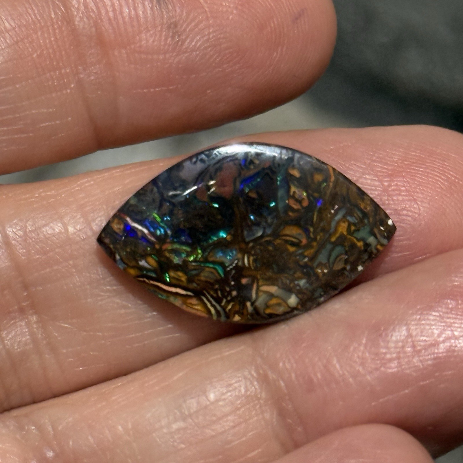 8.05ct 24×14.6×2.7mm Finely Polished Australian Koroit Boulder Opal Cabochon