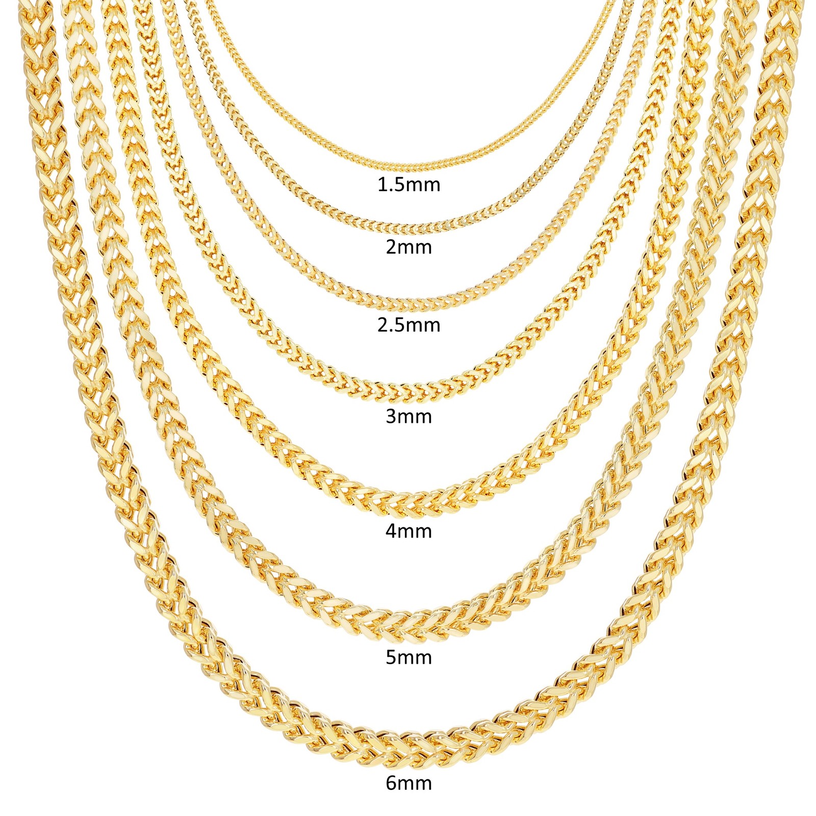 10k Yellow Gold 1.5mm-6mm Franco Square Box Necklace Bracelet Chain 7″ – 30″