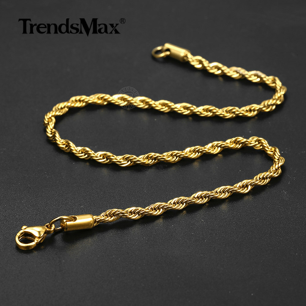 3mm Gold Plated Stainless Steel Figaro Curb Chain Anklet Bracelet Women 10″