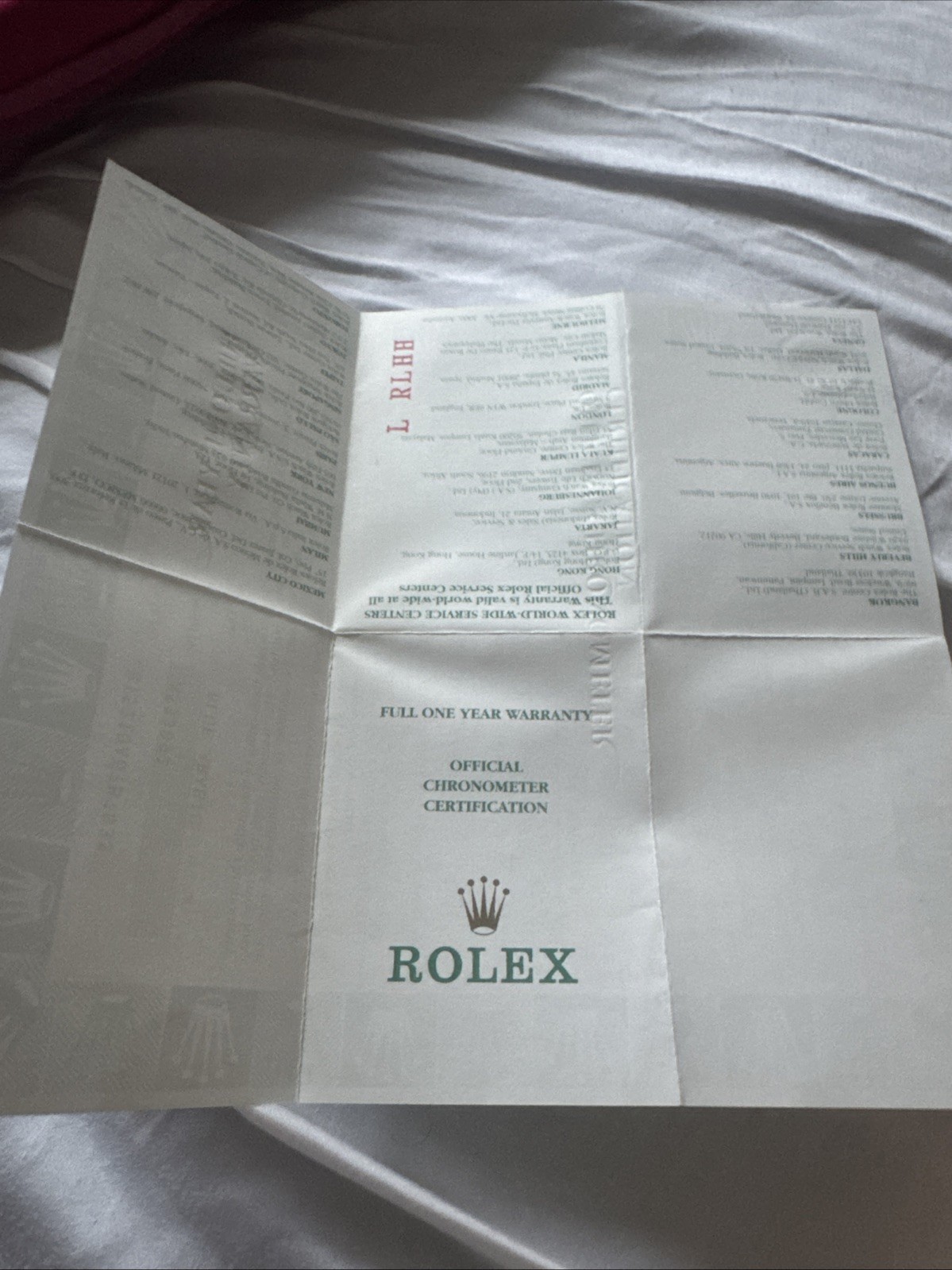 Original Rolex One Year Warranty R15210 From May, 2000