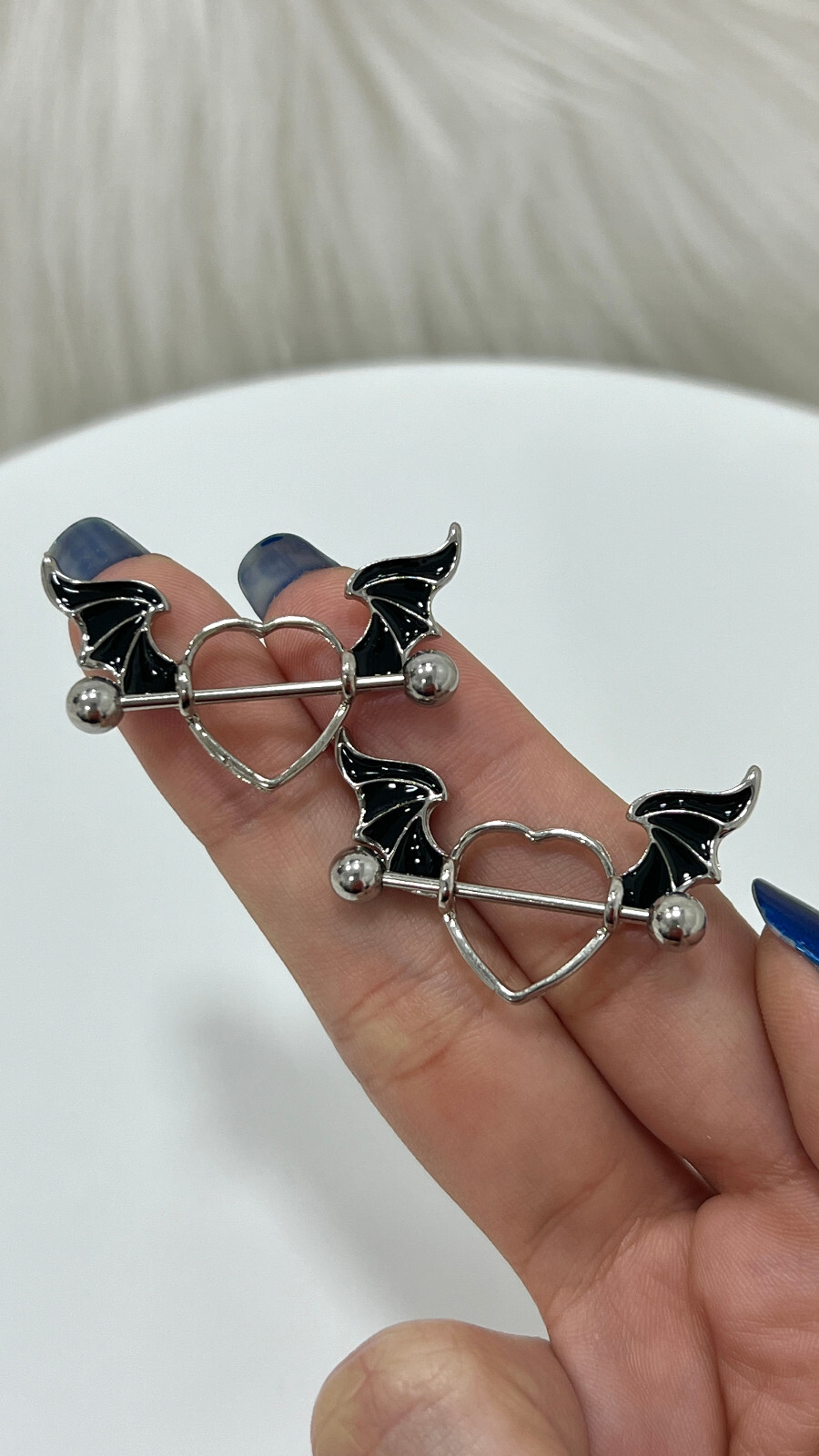 Nipple rings Barbells surgical steel Heart wings design Sold as a pair
