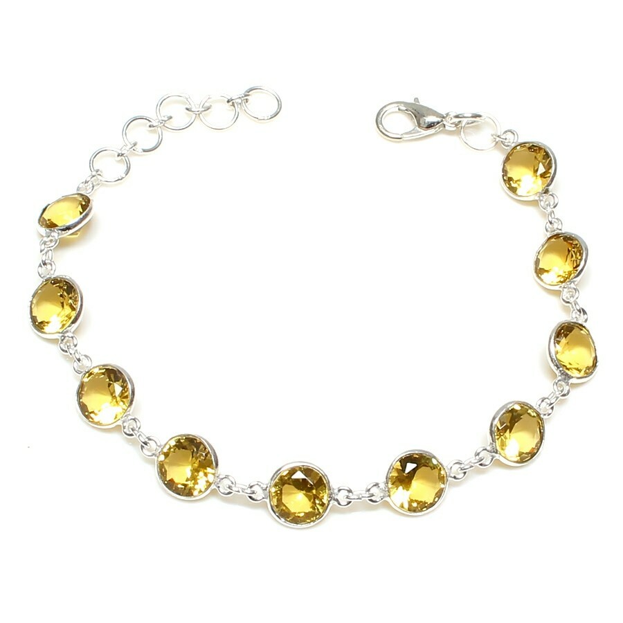 Yellow Citrine Gemstone Handmade 925 Sterling Silver Jewelry Bracelet Sz 7-8″