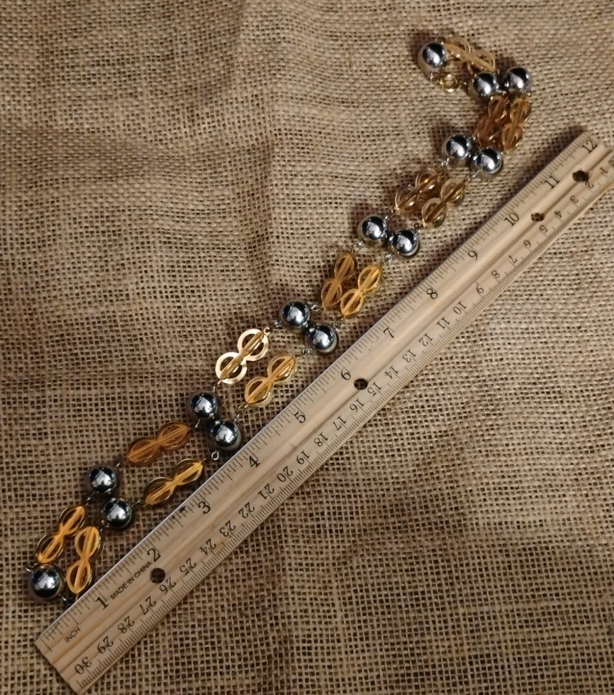 Vintage GEOMETRIC Beaded Bauble Dual Metallic 28″ Spring Ring Chain Necklace!