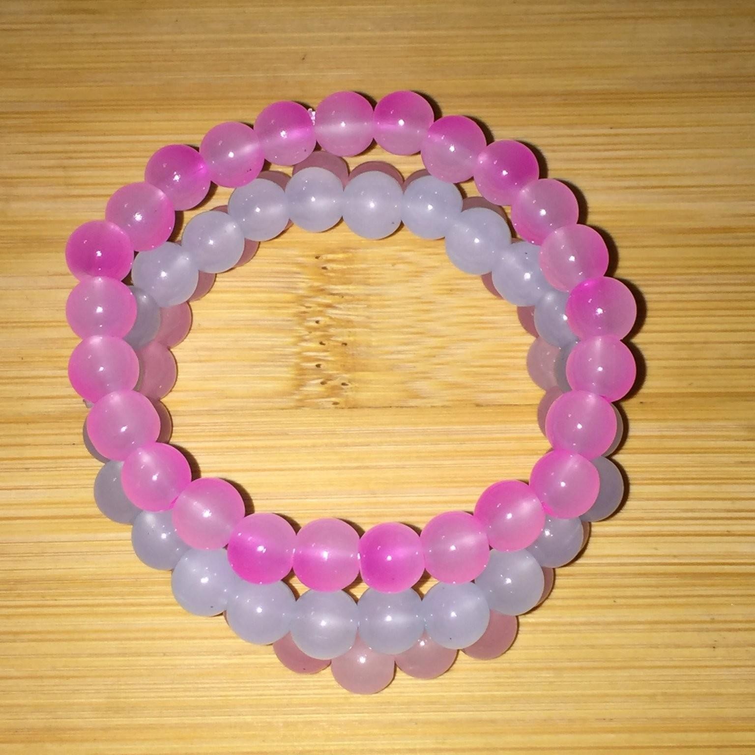 Barbiecore Pink Purple Glass Bead Stretch Bracelets Set of 3 Jewelry