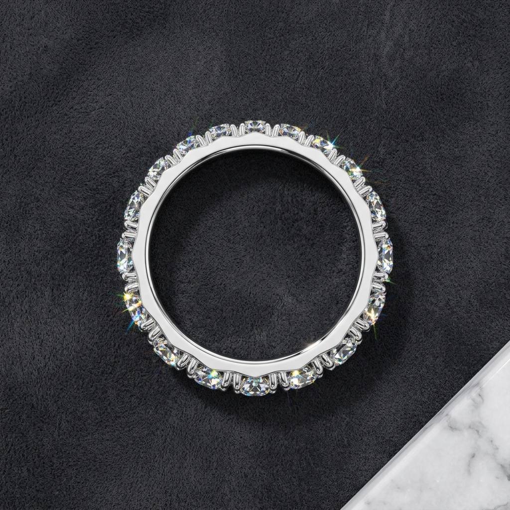2.7MM 1.00CT Natural Round Diamond French Pave Set Full Eternity Ring White Gold