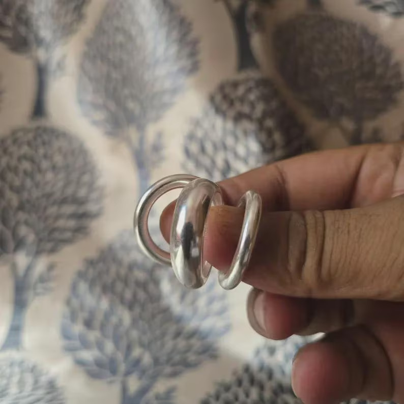 Dome Ring Set: Stackable 925 Sterling Silver Band & Statement Handmade All Size