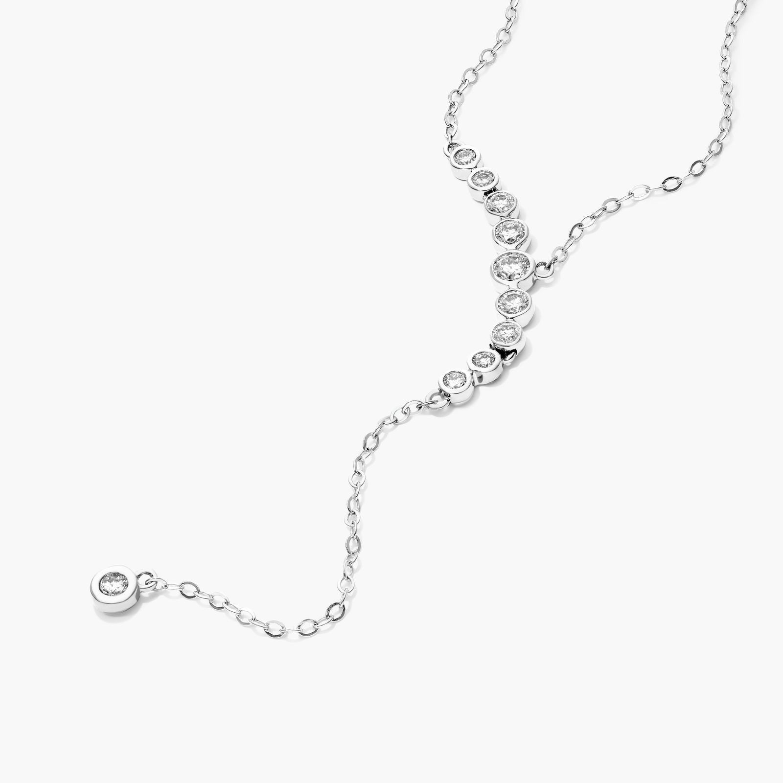 Graduated Simulated Diamond Lariat Necklace In 14K White Gold
