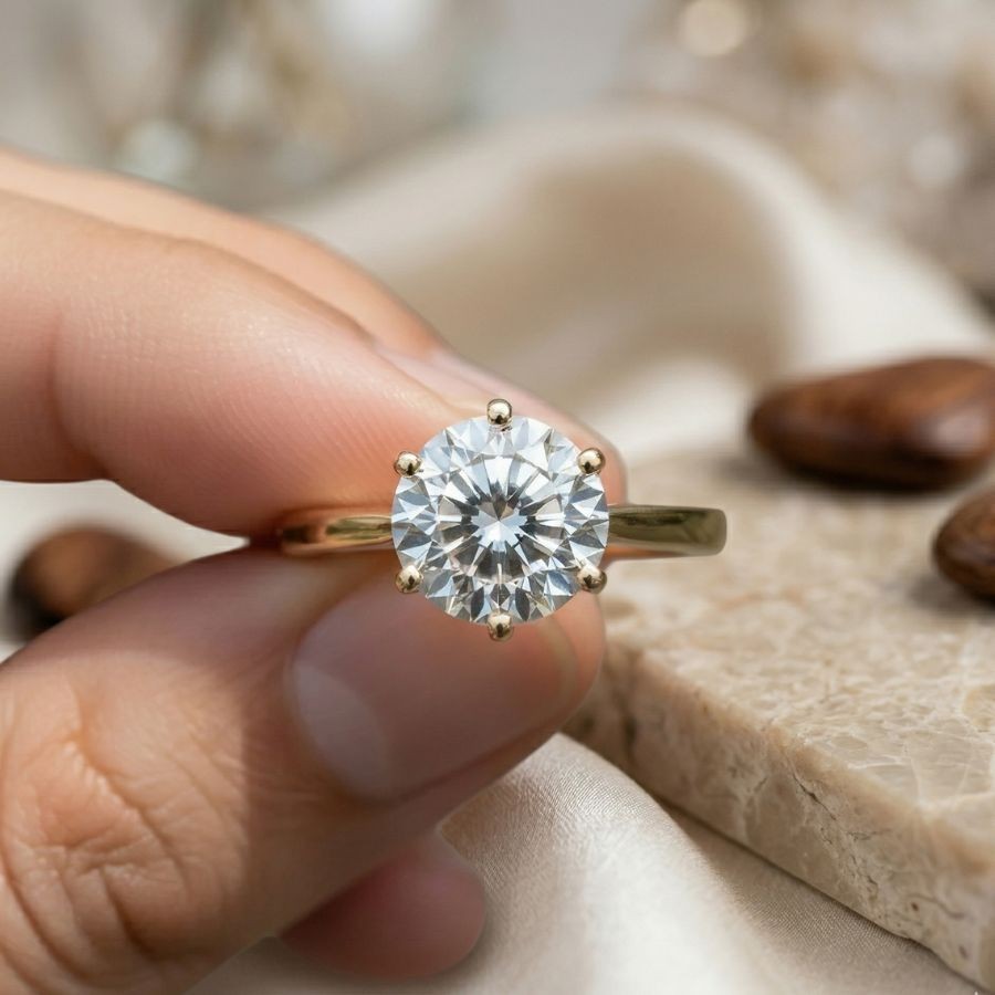 2.00Ct Round-Cut VS1 Lab Grown Diamond Wedding Engagement Ring 14k Yellow Gold