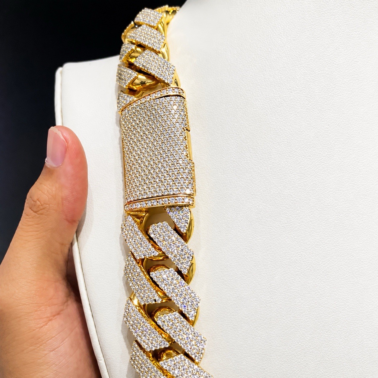10Ct Moissanite 20mmx24 in Cuban Necklace Chain Link 14K Yellow Gold Plated 925