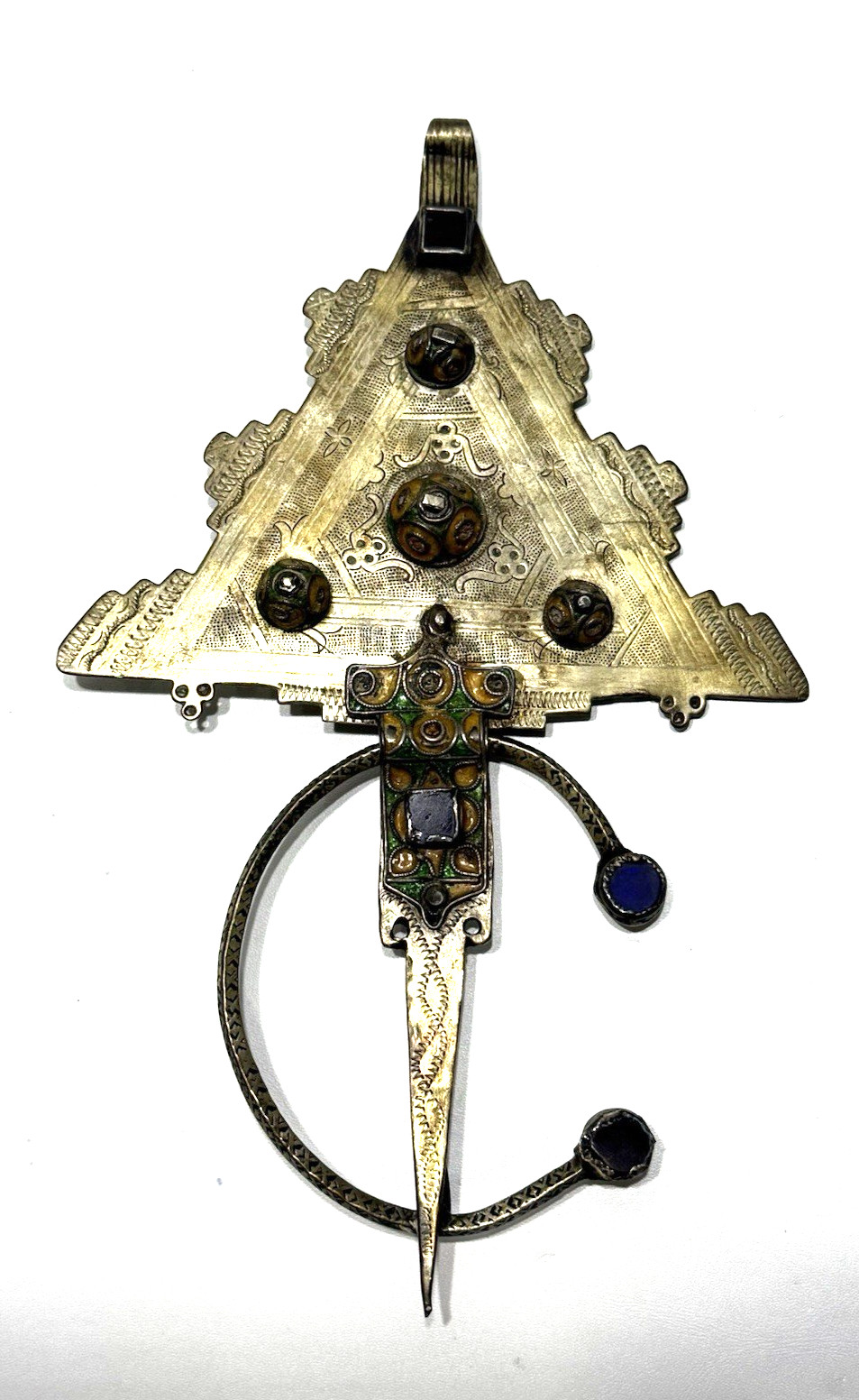 Large Berber Fibula Morocco Ancient & Silver 8.75″x5.5″x.5″