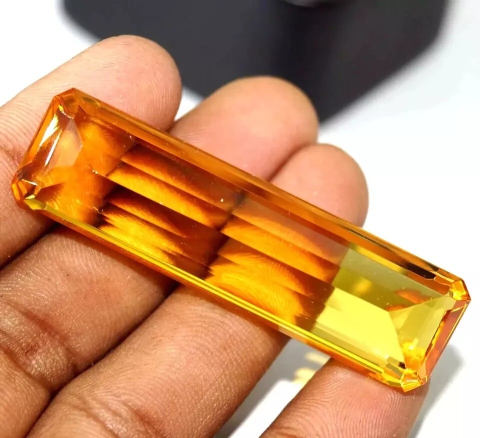 Yellow Citrine Emerald Cut Natural Brazilian 92-94 Ct Loose Gemstone Certified