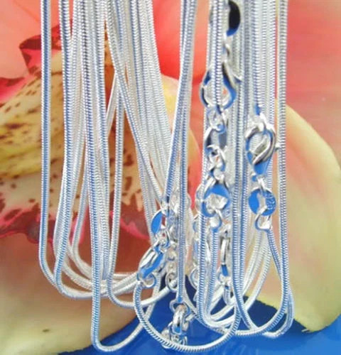 925sterling solid Silver lots 10PCS 1mm snake chain Necklace 16-30inch