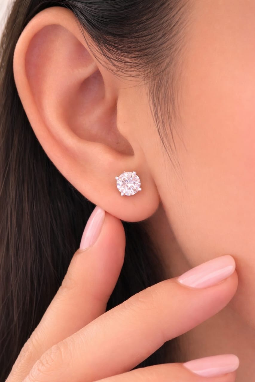 GIA 3.00Ct Round Cut Natural Diamond Stud Earrings In 14K White Gold Pair