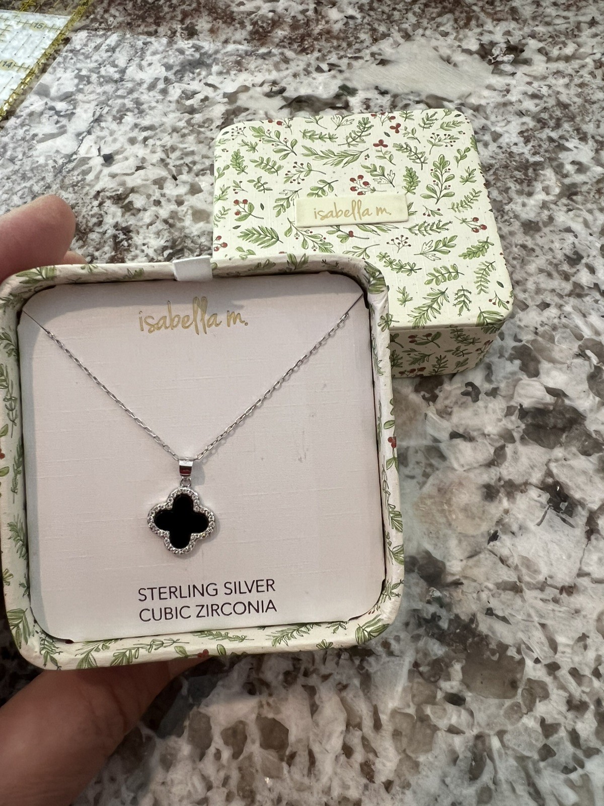Isabella M Sterling Silver Cubic Zirconia Necklace clover shape pendant NIB