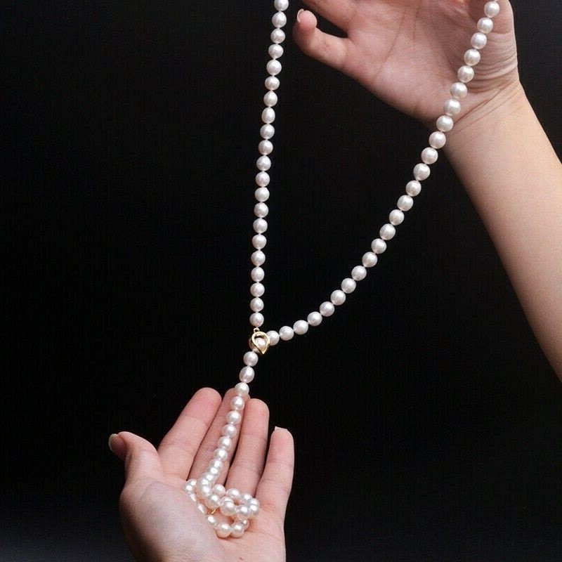 35″ Trendy AAA 6-7mm Akoya Round White Pearl Variable Style Necklace 14K Gold P
