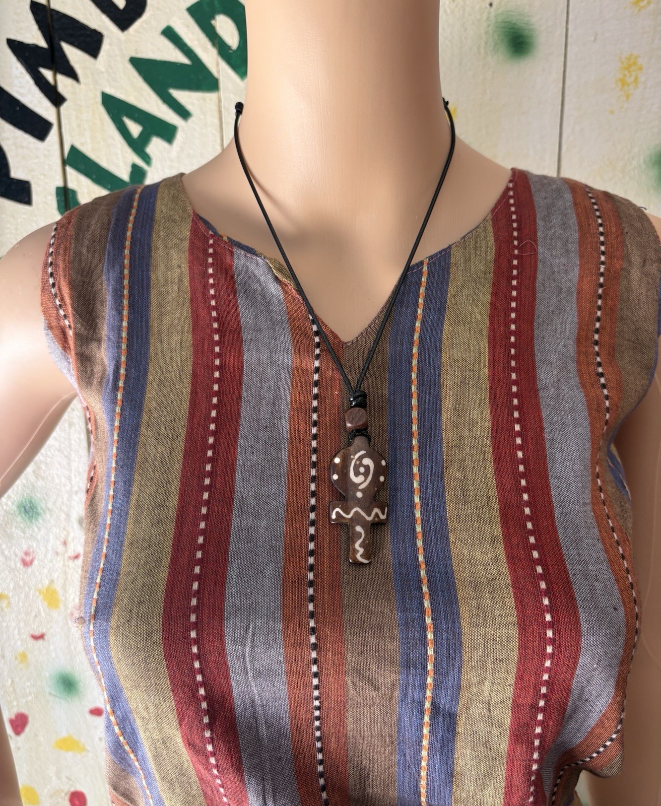 Bohemian Wood Asymmetrical Charm Pendant Black Cord Choker Necklace Adjustable