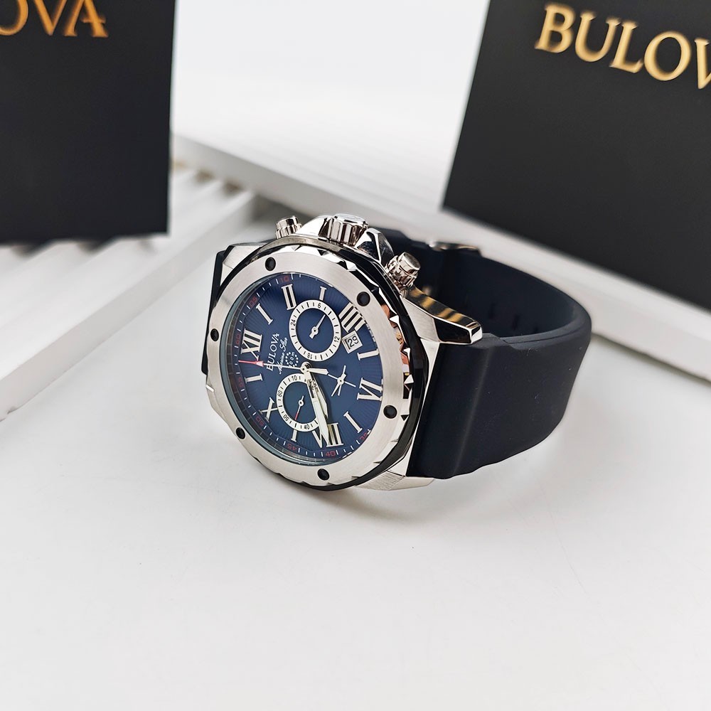 Bulova Marine Star 98B258 Blue Dial Black Rubber Strap Quartz Men’s 44mm Watch