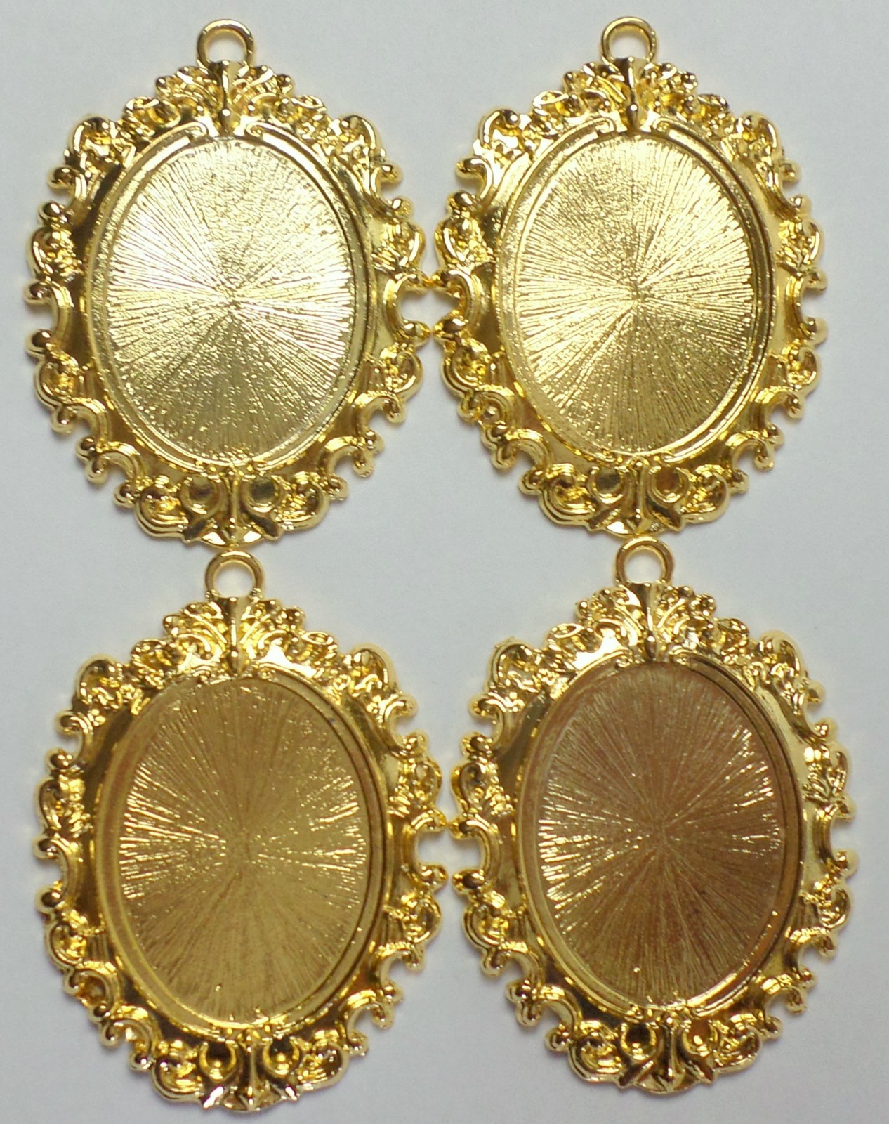 4 of 40x30mm Shiny Gold Victorian Art Deco Open Loops Scroll Pendant Settings