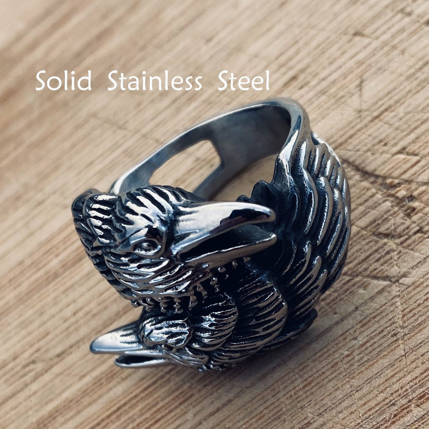MENDEL Stainless Steel Mens Biker Viking Odin Crow Bird Raven Ring Men Size 7-15