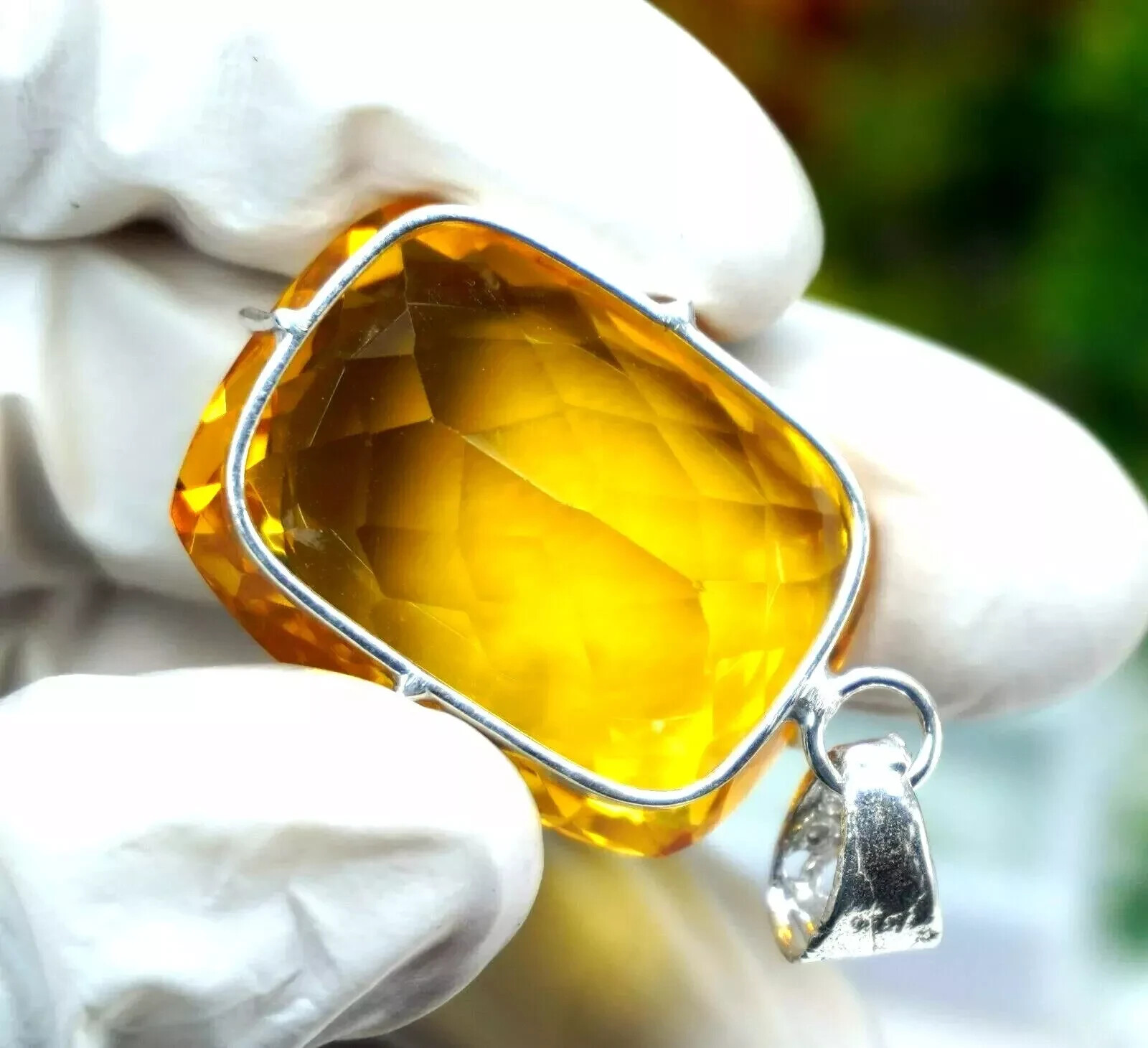 Cushion Cut Yellow Natural Citrine 925 Solid Silver 95.00 Ct Pendant Gemstone