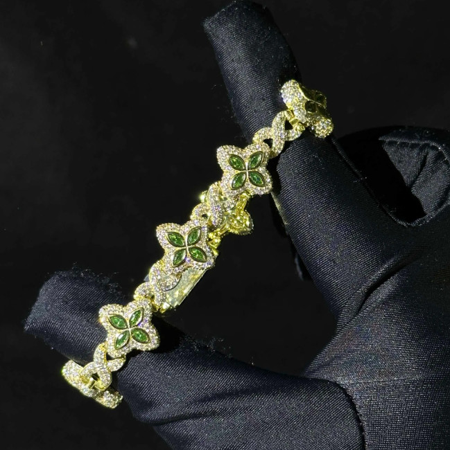 Hip Hop Flower Cuban Vvs Moissanite Iced Out Bracelets