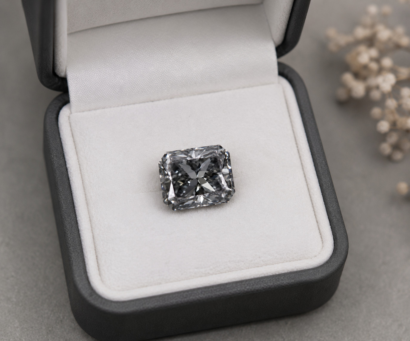9 Carat Radiant Cut Lab Grown Diamond VVS1 12×16 MM Grey Color Premium quality
