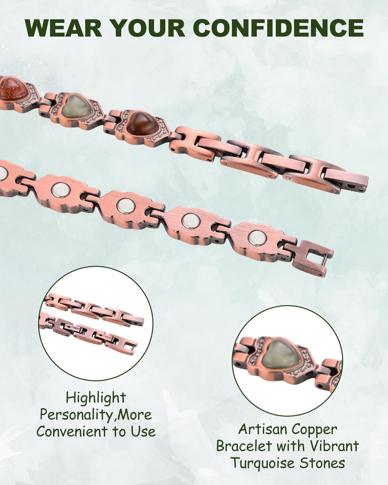 99.99% Pure Copper Magnetic Bracelet for Adult, Anti-Oxidation Scratch Resistant