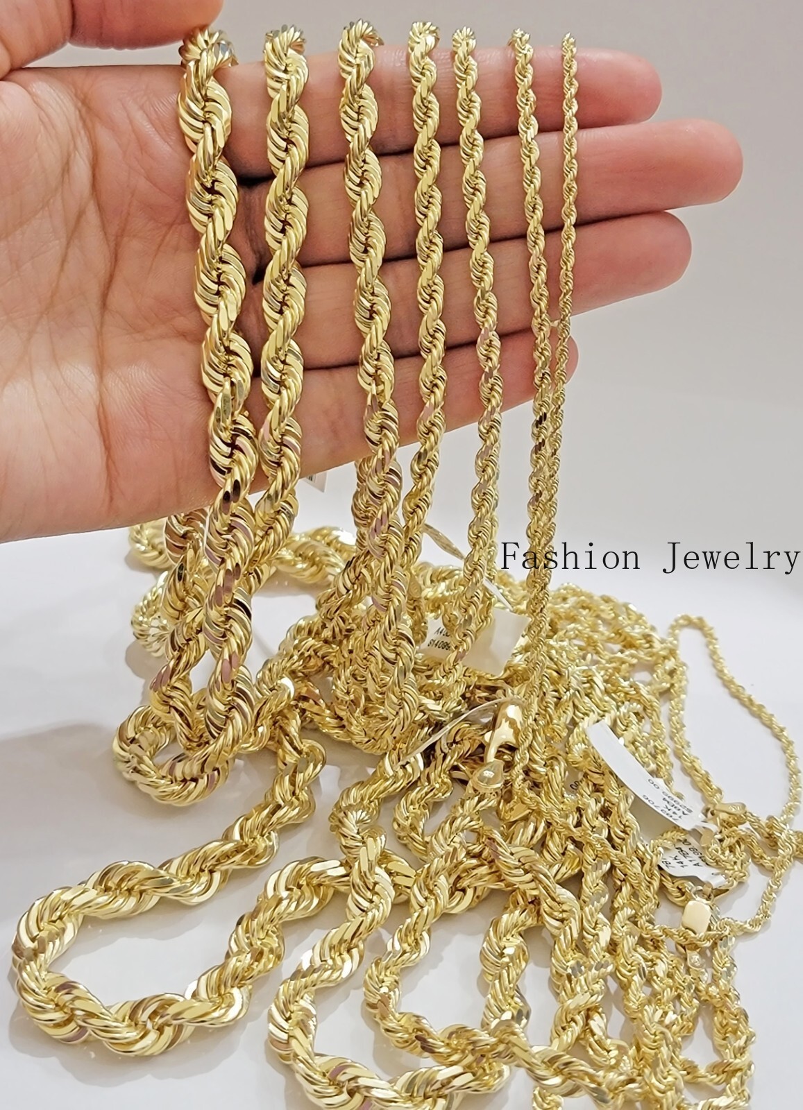 Real Solid 10k Gold Rope Chain Necklace 4mm-10mm Diamond Cut 18″-30″ For Pendant