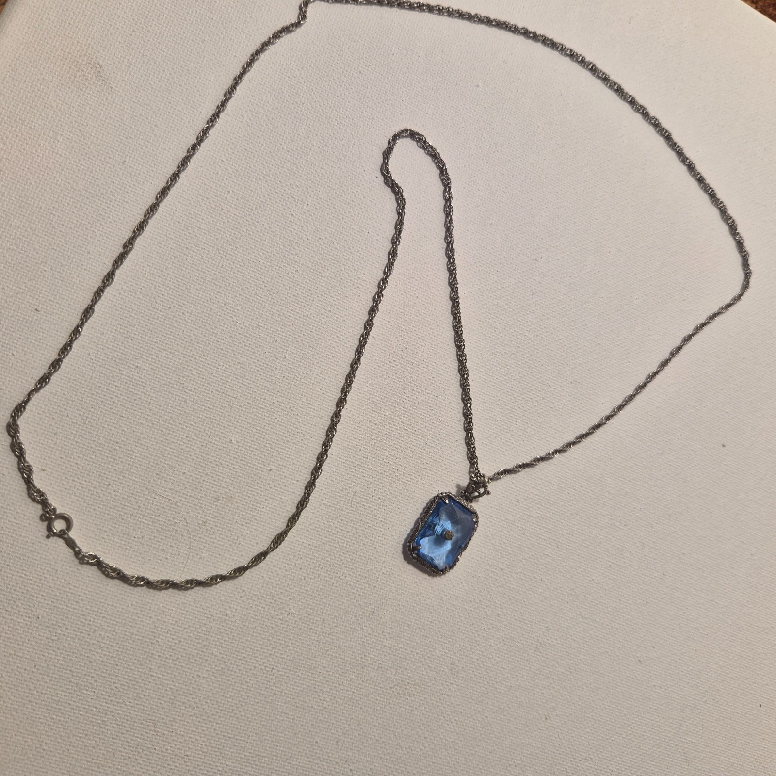 30 sterling silver rope chain with blue glass removable pendant