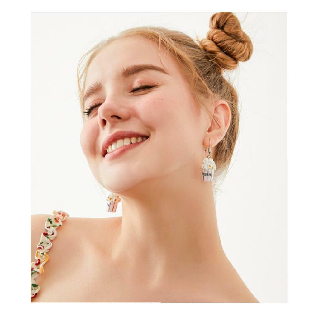CUTE POPCORN BOX EARRINGS Movies Date Night Dangle Drop Stainless Steel Ear Wire