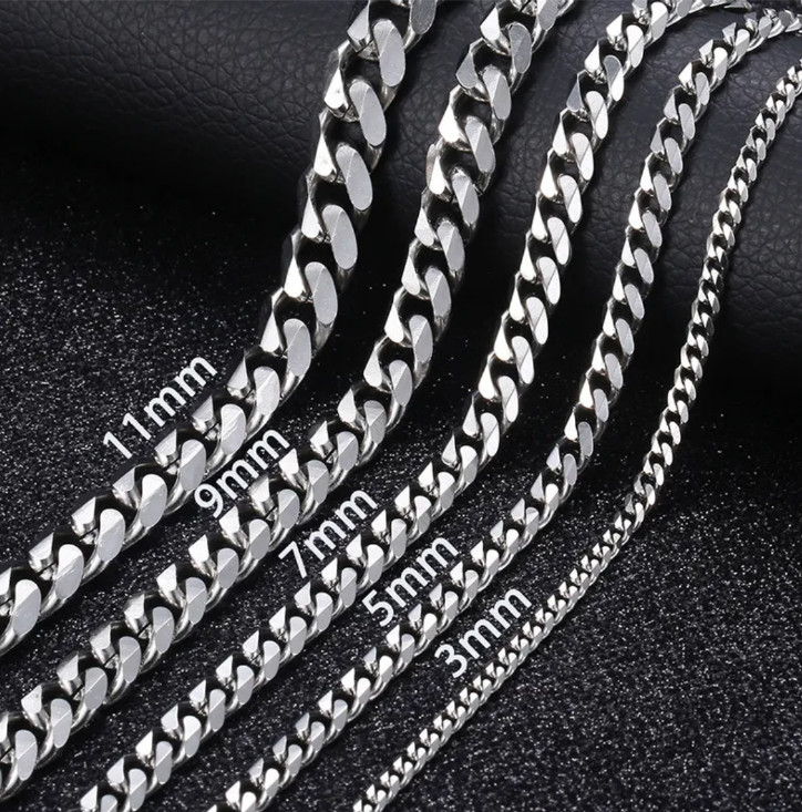 16-34″ Stainless Steel Silver Chain Cuban Curb Mens Men Womens Necklace 3-11 mm