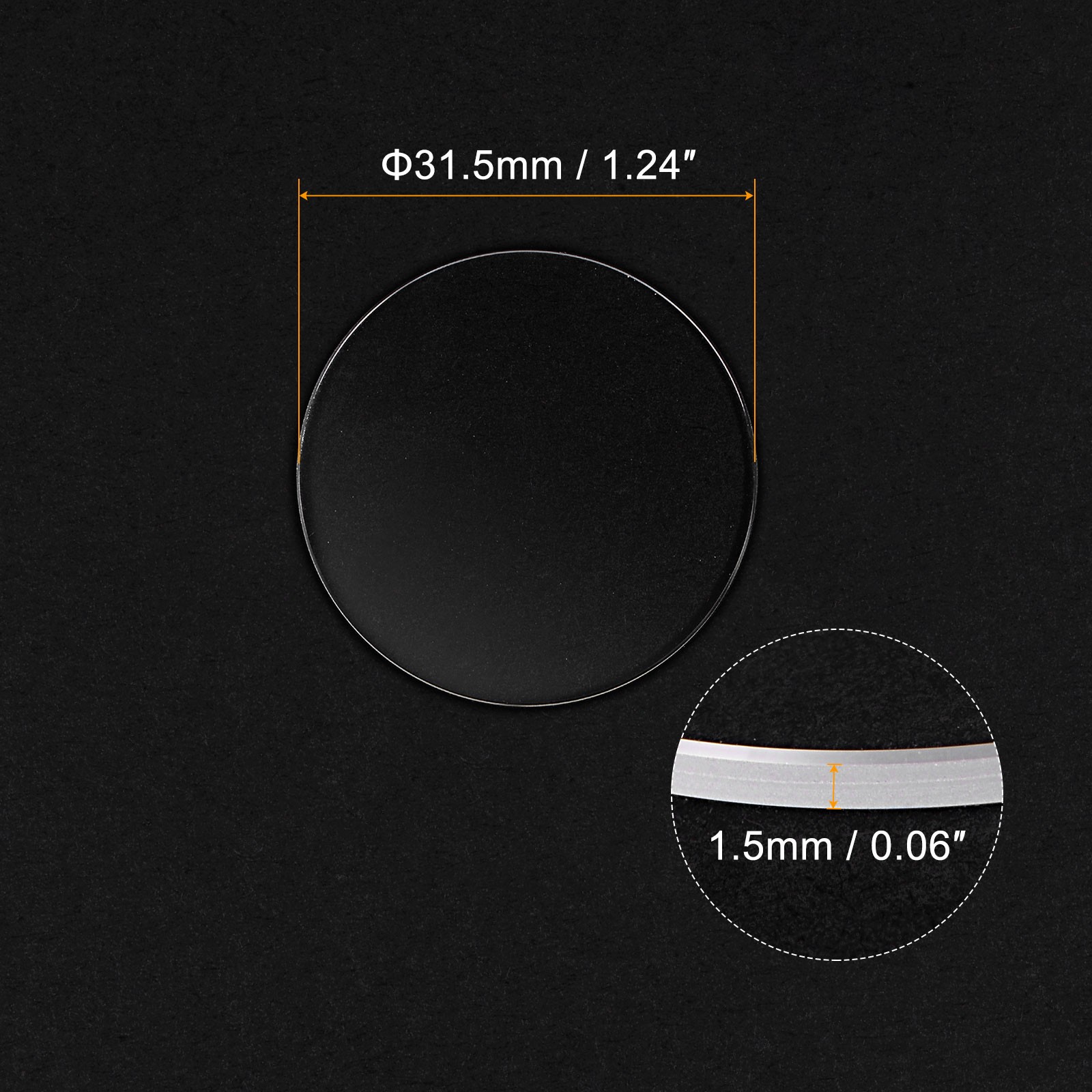 Watch Crystal Glass Lens 31.5mm Dia 1.5mm Thick Flat Round Sapphire Replacement