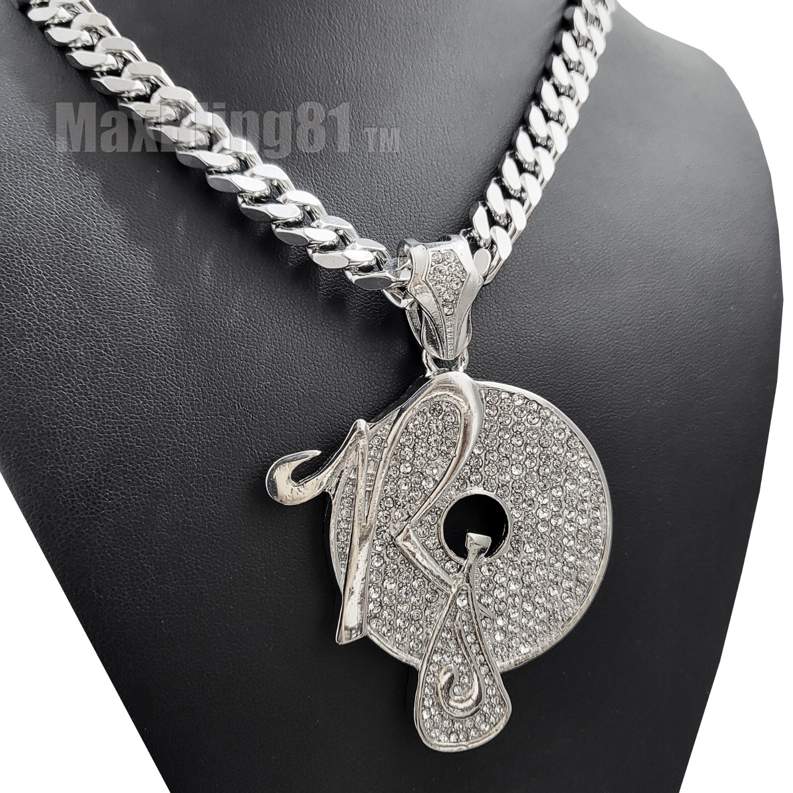 Hip Hop Large ROCAFELLA Cubic Zirconia Pendant & 10mm Cuban Chain Chain Necklace
