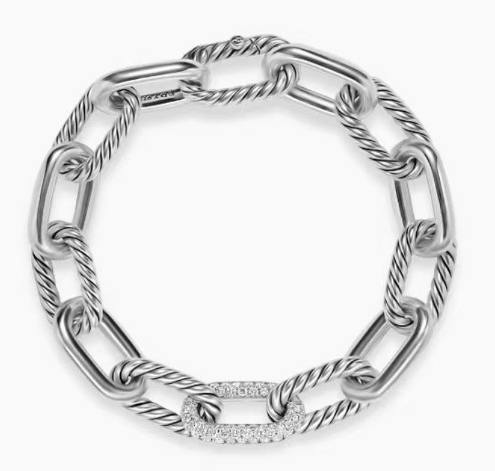David Madison Chain Bracelet 925 Silver Two-Tone Cable Pave Diamond 21 cm