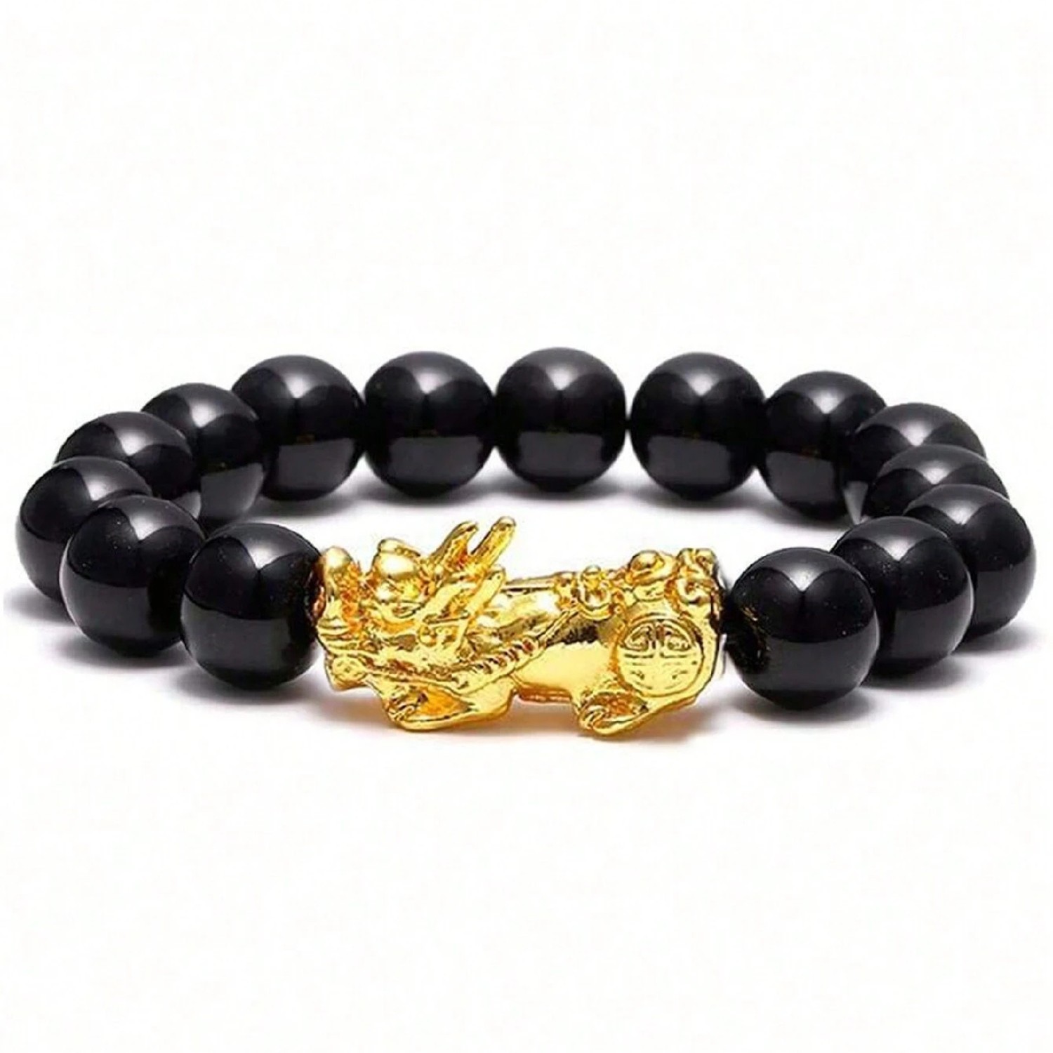 Feng Shui Black Obsidian Beads Bracelet Attract Wealth & Good Luck Bangle Pixiu