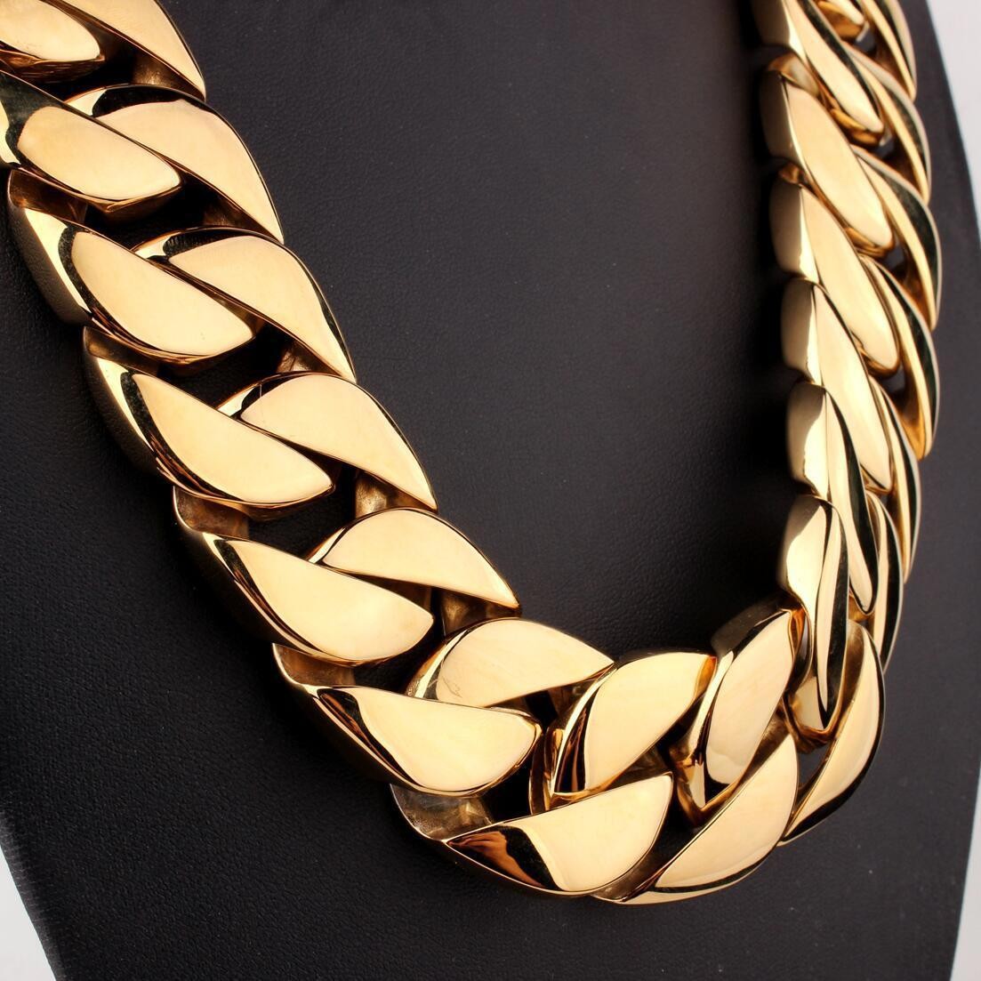 24mm/32mm Stainless Steel Heavy Men’s Gold Tone Curb Cuban Chain Necklace