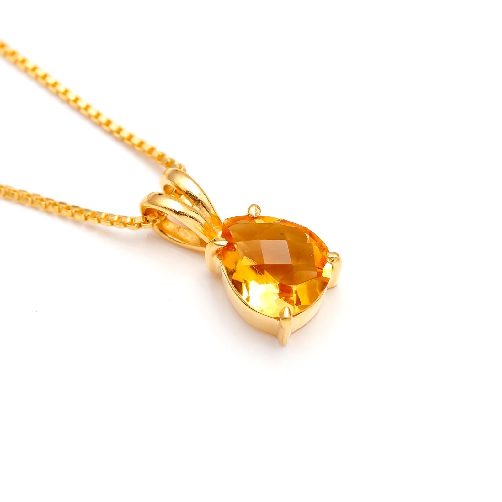Natural Citrine Quartz Pear Chain Pendant Gold Fill 925 Sterling Silver Jewelry