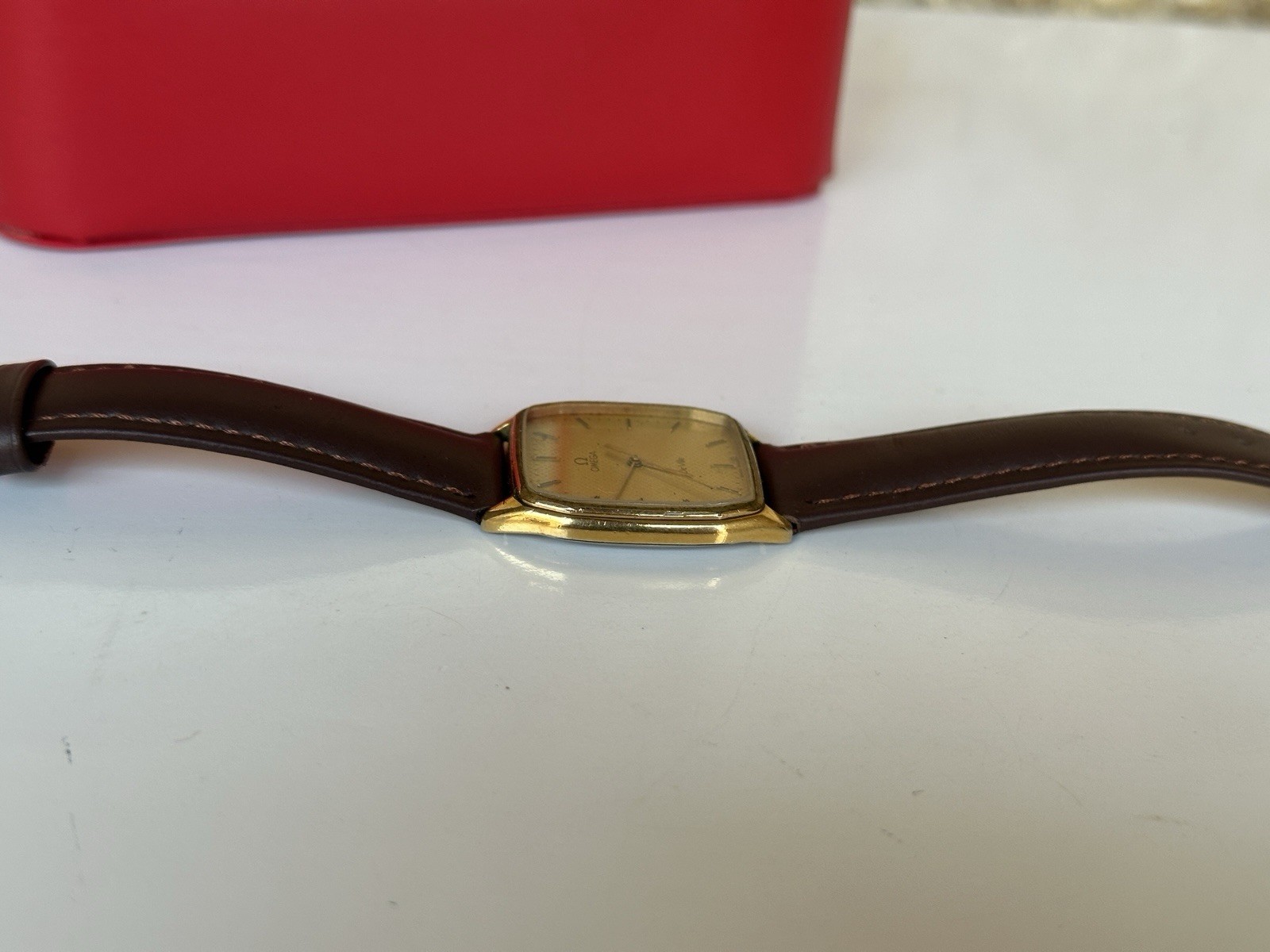 Vintage Omega De Ville 191.0182 Gold Plated Quartz 30x37mm Tapestry Dial Boxed