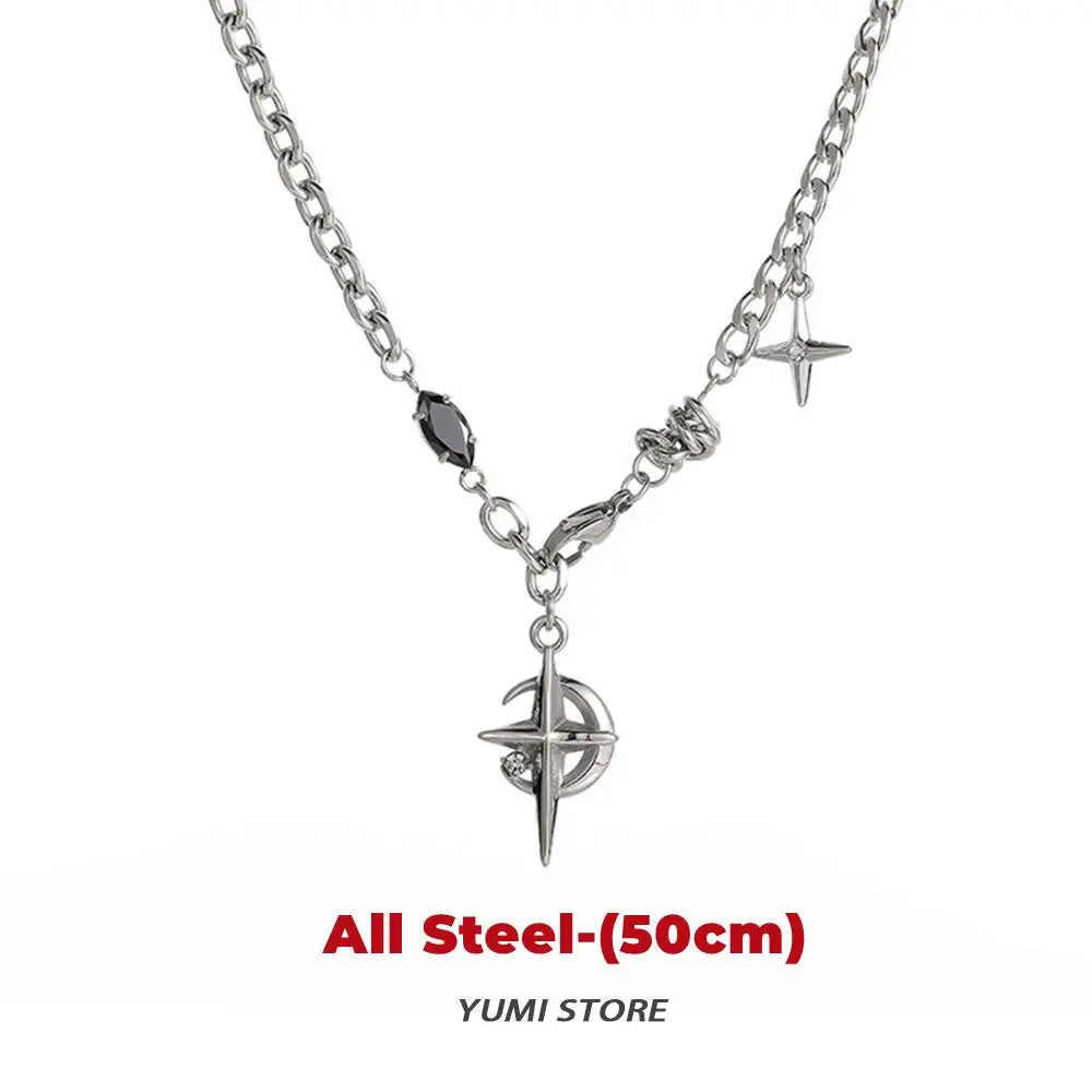Hip Hop Star Moon Pendant Necklace For Man Woman Titanium Steel Non-Fading Clavi